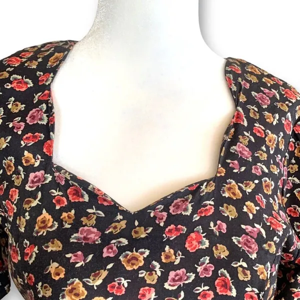 Rampage Vintage 90s Dress‎ Black Dark Floral Sweetheart Neckline Mini Forrest Fairy Boho - Image 3