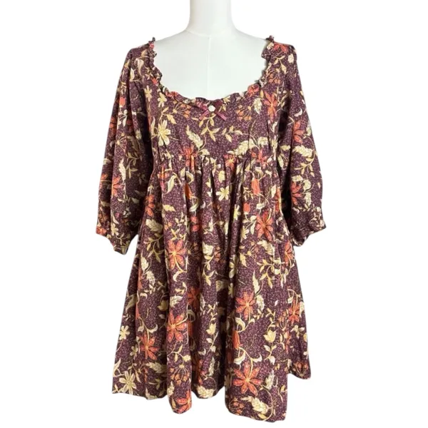 Free People Western Bohemian Dainty Lola Mini Dress Mocha Combo Large Floral NWT - Image 8