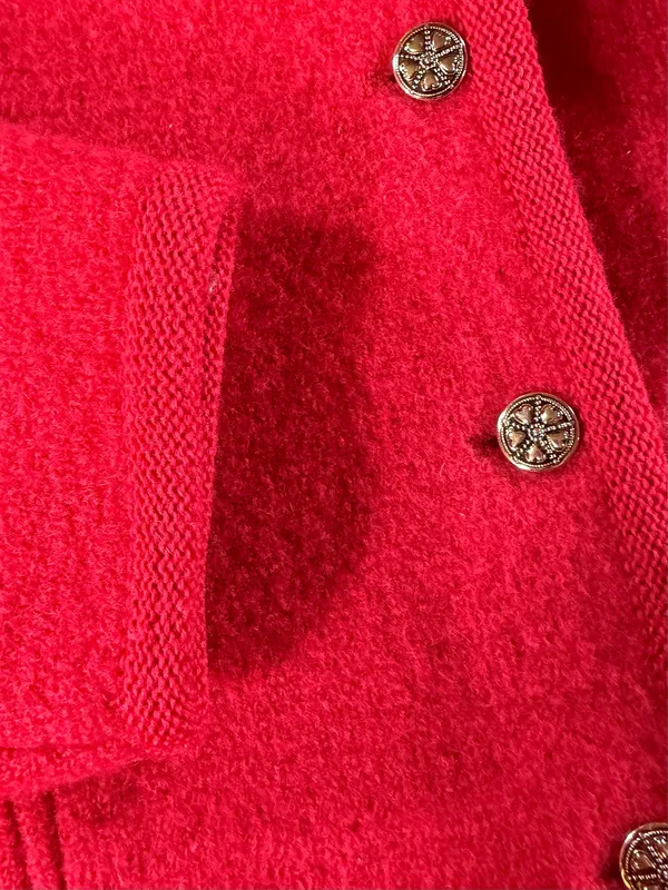 Vintage 1970s Wool Cardigan SIZE 14 100% Pure Wool Moffat Woollens Red Bouclé - Image 6