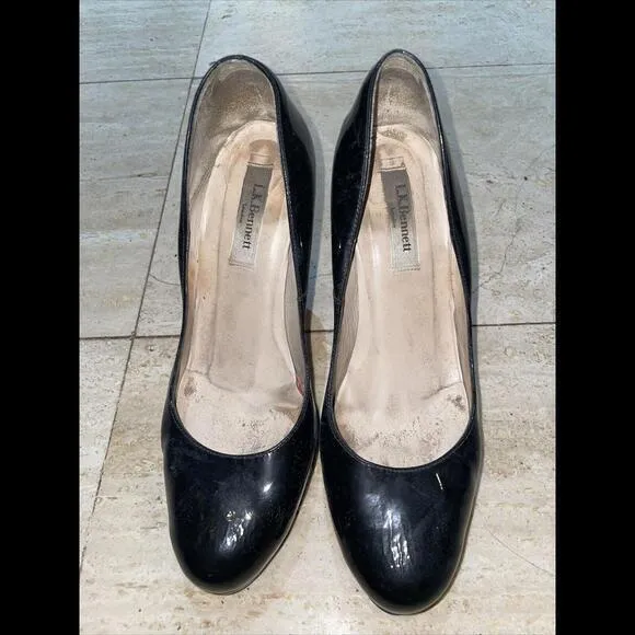 LK Bennett Shilo‎ Black Patent Round Toe Pump Heels Women's Size 39 - Image 2