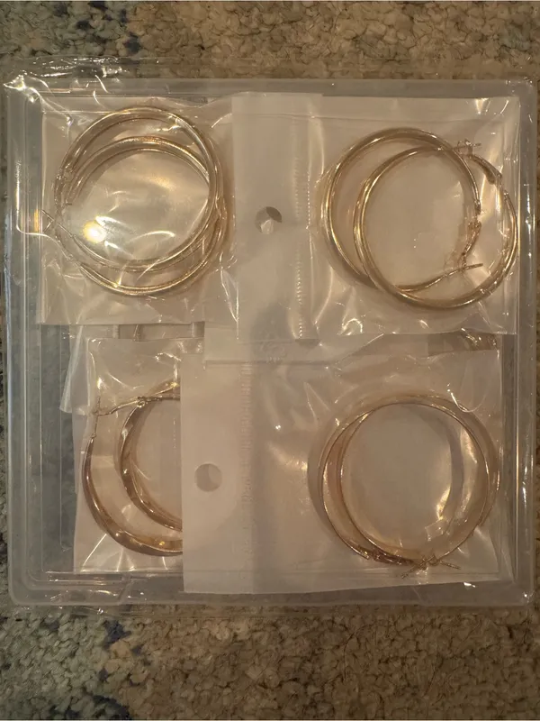 NIB 12 Pairs Gold Hoop Earrings Set - 14K Gold Plated Hypoallergenic Multipack - Image 2