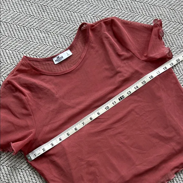 Hollister Sheer Short Sleeve Crop Top in Rust Red - Image 3
