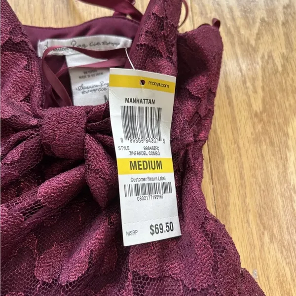 NWT American Rag Dress Medium Burgundy Sparkle Bow Lace Y2K Mini Party‎ Cocktail - Image 7