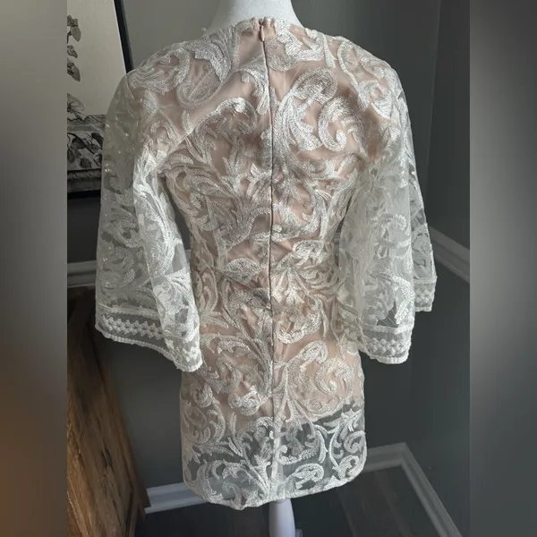 Lulu’s Celebration Hour White Sequin Embroidered Mini Party Dress‎ size Small - Image 7