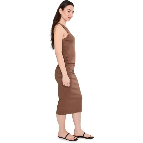 Michael Stars Wren Ribbed Tank Midi Dress Brown XL Side Slit Ruched Sleeveless - Image 2