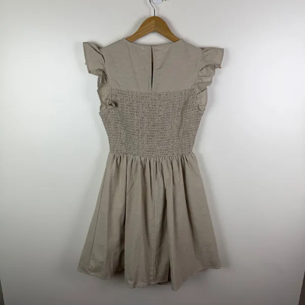 NWT English Factory Smocked Ruffle Sleeve Dress Sz XS Beige Fit‎ & Flare Neutral - Image 4