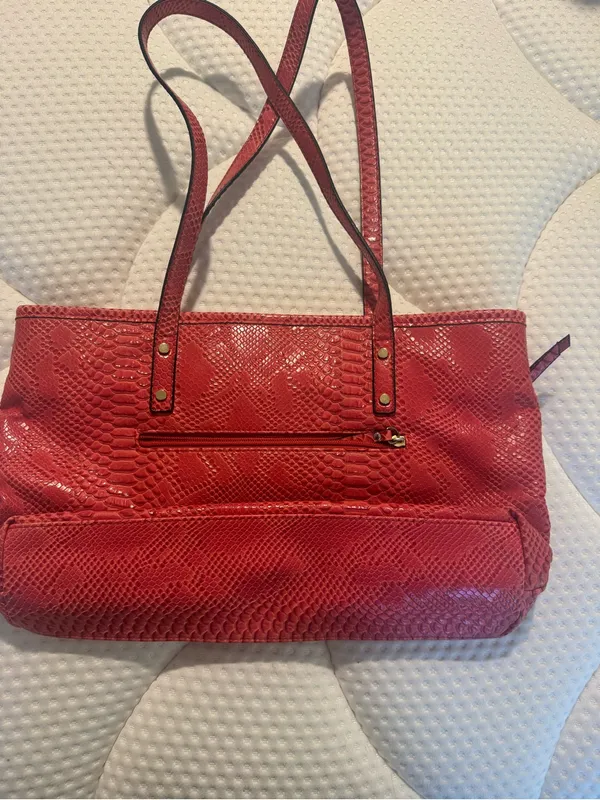 Nicole by Nicole Miller Coral-Red Snake-Embossed Shoulder Tote - Image 5