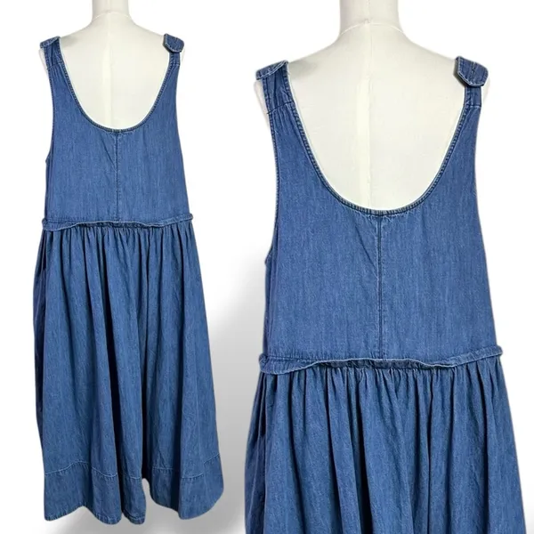 Free People XL Retro 90s Soraya Light Denim Sky Drop Waist Midi Jumper Dress - Image 13