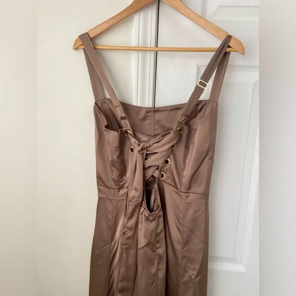 Show Me Your MuMu Taupe Satin Maxi Dress with Ruffle Hem - Image 5