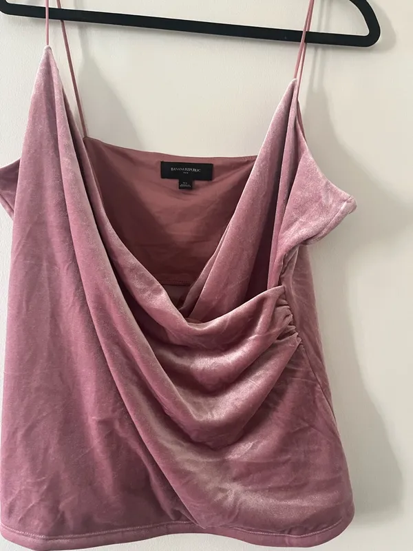 Banana Republic Pink Velvet Cowl Neck Blouse XL Balletcore Romantic Minimalist - Image 3