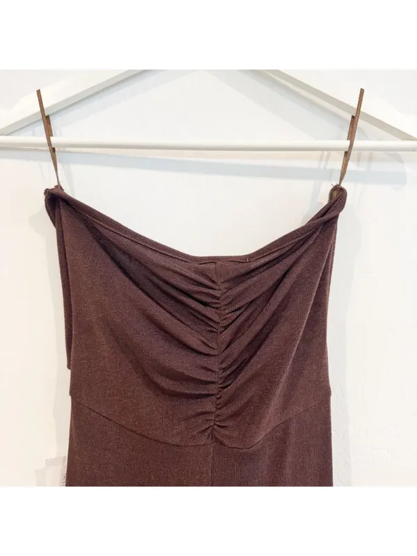AmyLynn‎ Twist Front Rosette Maxi Dress Small Wedding Guest Romantic Chic Brown - Image 8