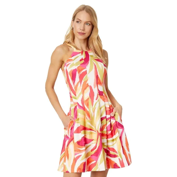 Vince Camuto Womens Pink Orange Abstract‎ Leaf Print Halter Dress Size 16 - Image 9