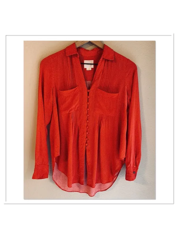 Anthropologie Maeve Matilda Polka Dot Blouse Button‎ Front Red White Size S - Image 3