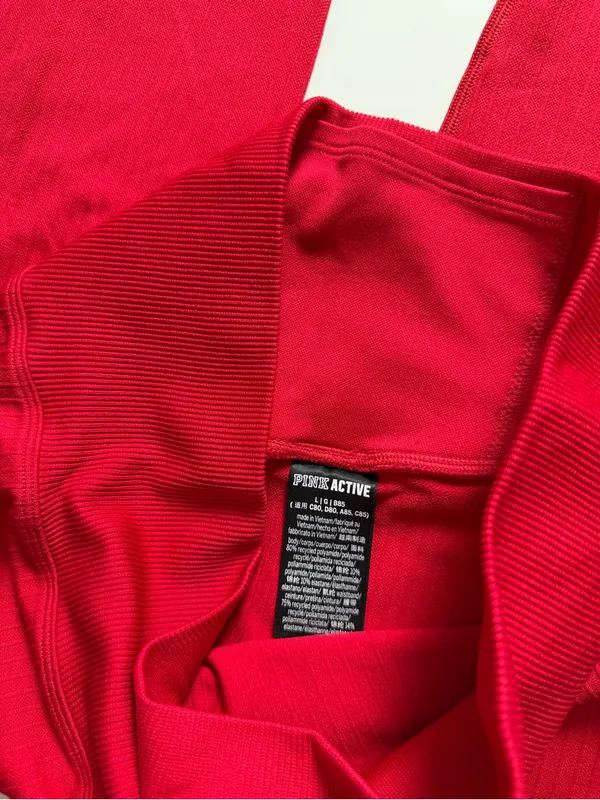PINK VS Active High Rise Ribbed Seamless Leggings, Red, Size L - Image 4