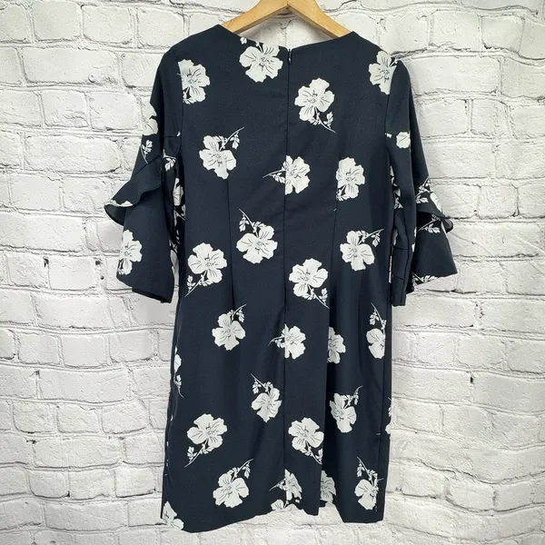 Banana Republic Dress 6 Blue Floral Frill Ruffle 3/4 Sleeve Shift Business - Image 2