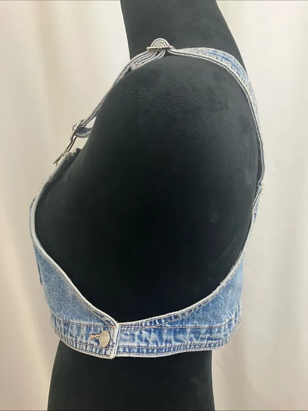 Zara Light Blue Denim Crop Overall Top Womens Size Medium - Image 3