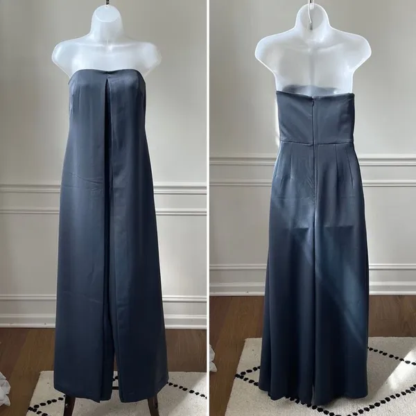 NWT Club Monaco Strapless Satin Jumpsuit Grey 8 $289 - Image 3