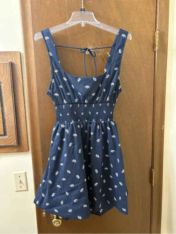 Hill House The Cher Dress in Navy Floral Jacquard - Image 3