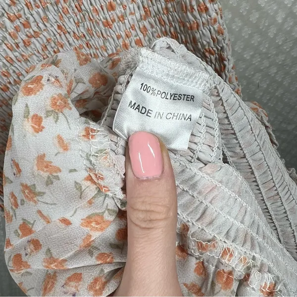 Petal + Pup Orange White‎ Smocked Puff Sleeve Midi Dress - Image 5