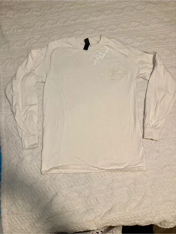 Gildan Ultra Cotton Long Sleeve Shirt Top Starbound Cream Small - Image 2