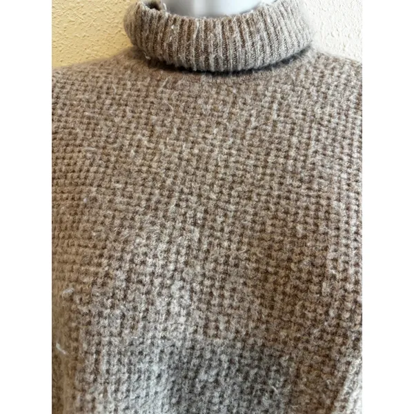 Madewell Turtleneck‎ Sweater Medium Taupe Merino Alpaca Waffle Knit E5271 - Image 4