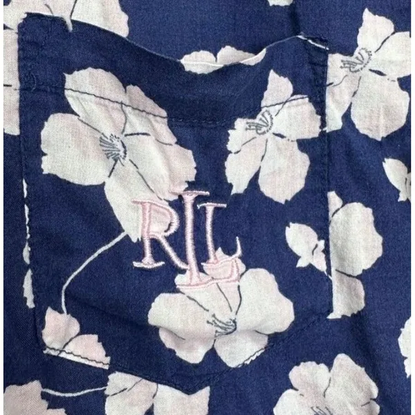 Lauren Ralph Lauren Womens Navy Floral Pajama Top‎ Sleep Shirt Monogram Small - Image 4