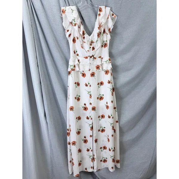Ali & Jay White Orange Floral Ruffle‎ Peplum Maxi Dress M Wedding Guest Summer - Image 2