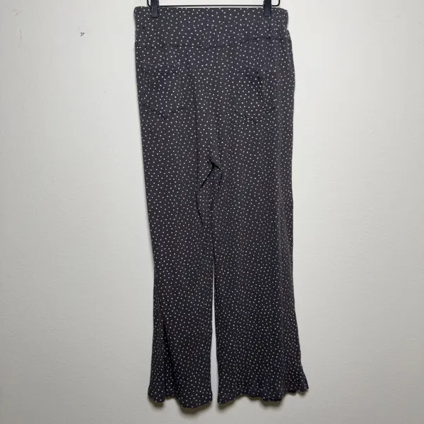 POL Women 100% Cotton Pants Gray Floral Polka‎ Dot Ribbed Wide Leg Hippie Boho - Image 8