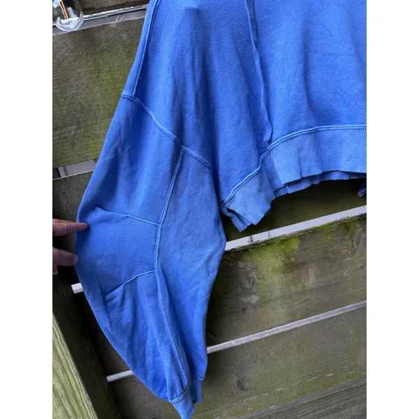 Free‎ People Movement Catch Up Cropped Hoodie Blue Barrel Sleeve Sweater - Image 5