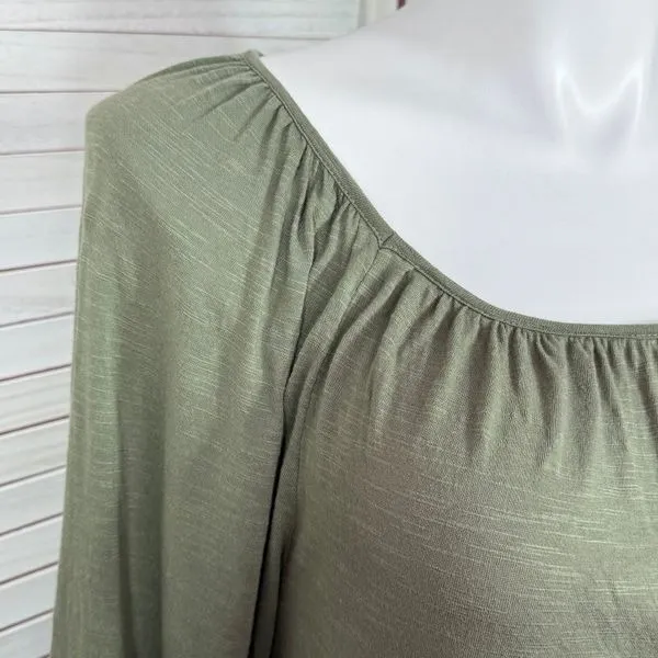 Loft Slub Jersey Knit Scoop Neck‎ Peasant Tee Shirt Olive Green Large - Image 5