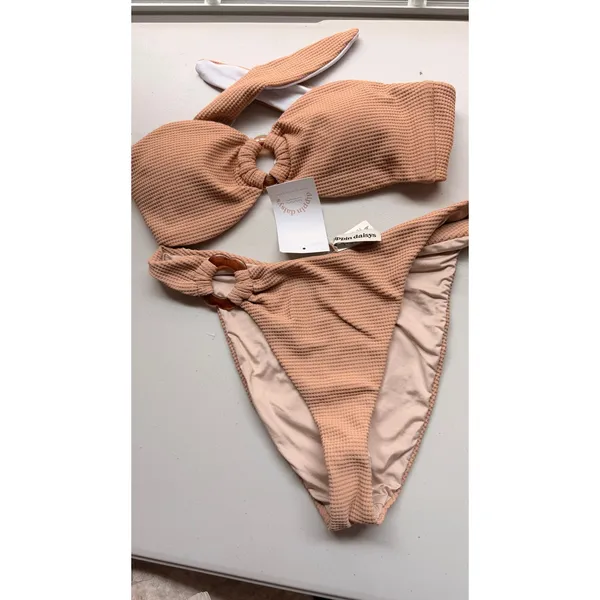 Dippin Daisys‎ Bikini Set Womens Peach Waffle Knit Ring Detail Swimsuit NWT - Image 3