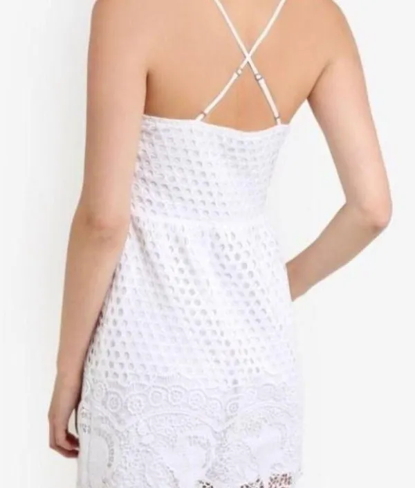 Abercrombie & Fitch White Crochet Lace Eyelet Strappy Mini Dress - Image 14