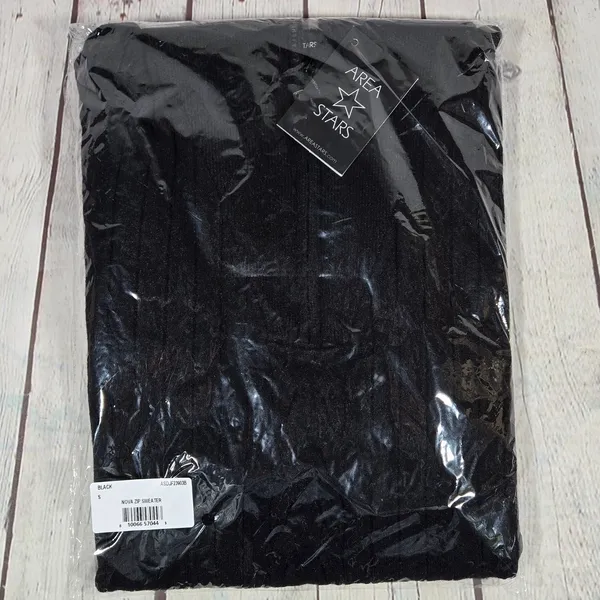 Area Stars Black Shimmer‎ Ribbed Cable Knit Quarter Zip Sailor Collar Sweater S - Image 10
