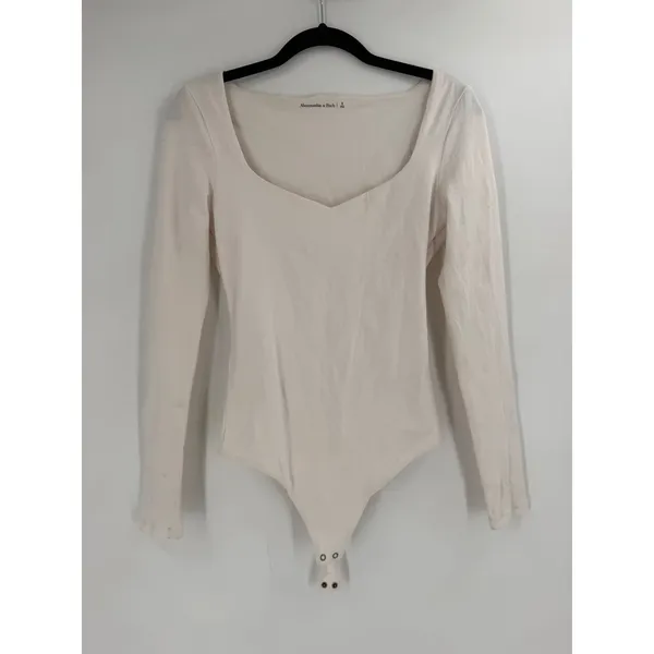 Abercrombie & Fitch Bodysuit Womens Small White Sweetheart Neck Long Sleeve NWT - Image 3