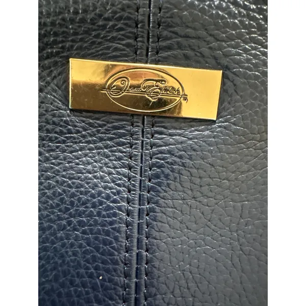 Donna Elissa Navy Blue Pebbled Leather Satchel Crossbody Bag Gold Hardware - Image 6
