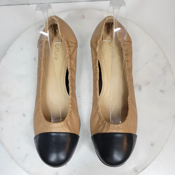 Nurture Luxford Ballet Flat Shoes Womens 7.5 Tan Black Leather Slip On Round Toe - Image 15