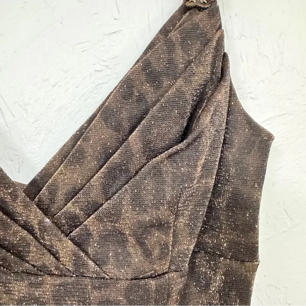 Vintage Scott McClintock Brown Leopard Maxi Dress Womens 6 Formal Glitter Y2K - Image 6