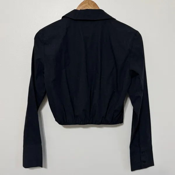 Abercrombie & Fitch Long Sleeve Poplin Wrap Blouse Small Top Cotton V-Neck Black - Image 6