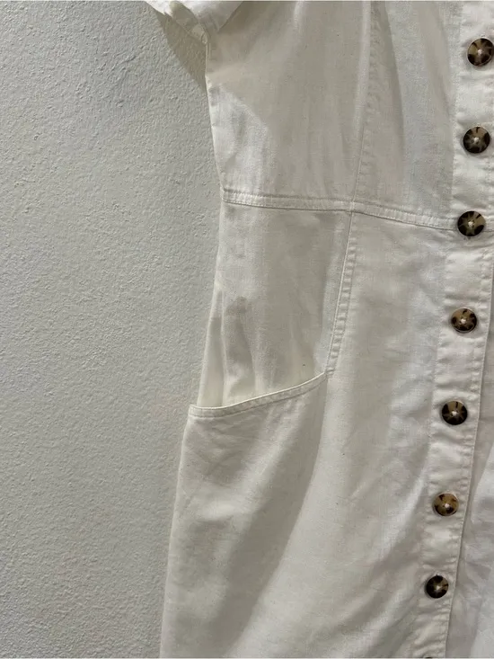 Madewell Linen-Cotton Puff-Sleeve Mini Dress in‎ Lighthouse Size 6 - Image 8