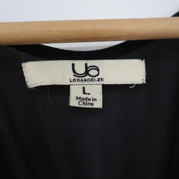 YA Los Angeles Black V-Neck Blouse Short Sleeve Ladder Cutout Sheer Back Large - Image 2