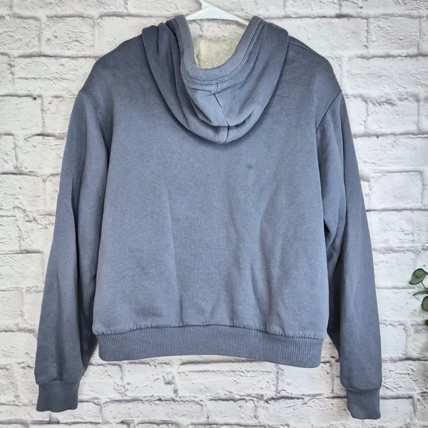 Hollister Sherpa Lined Full Zip Hoodie Slate Blue Boxy Cropped Sweatshirt S Y2K - Image 3