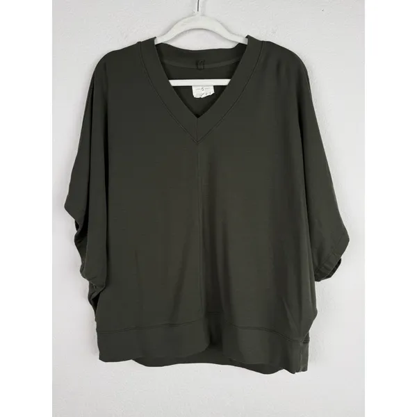 Lou & Grey Signature Soft Wetland Green V-Neck Poncho Sweater Knit Top Women's S - Image 7