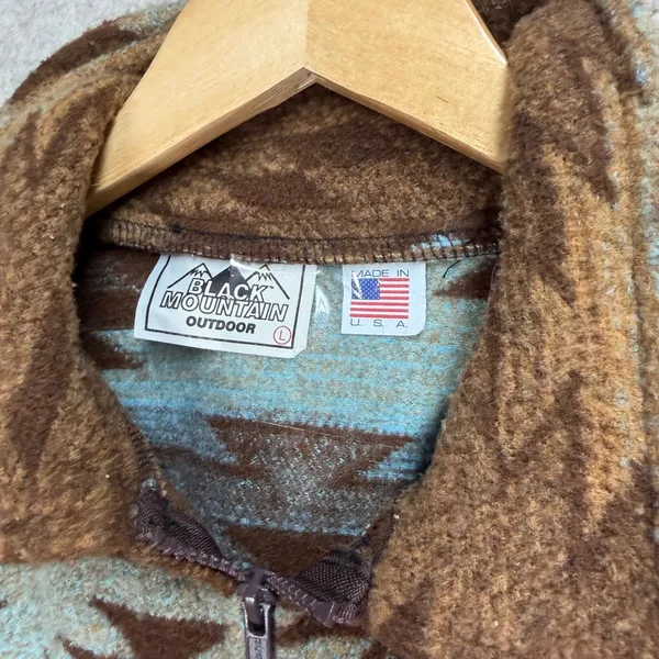 Black Mountain Outdoor‎ Women L Southwestern Fleece Jacket Brown Turquoise USA - Image 2