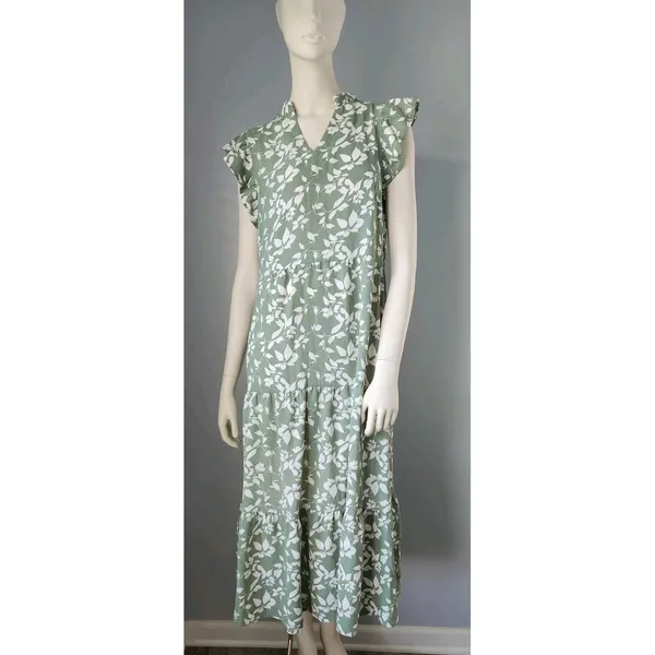 NWT Floral Midi Dress Stretch Pocket Ruffle Sleeve Flowy Boho Cottagecore MEDIUM - Image 11