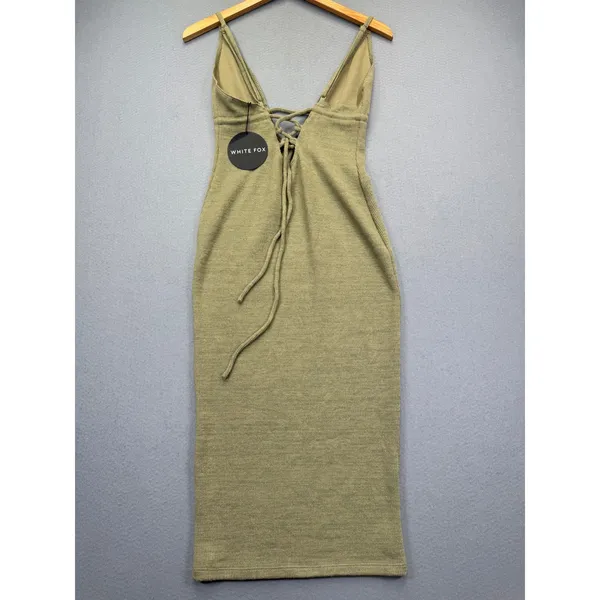 White Fox Boutique Change The Game Midi Dress Sage Green Knit Bodycon Medium NEW - Image 10