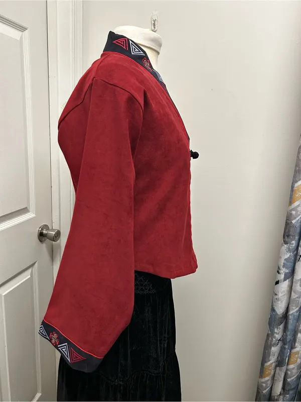 Faux suede tribal jacket with embroidery Red Size L - Image 5