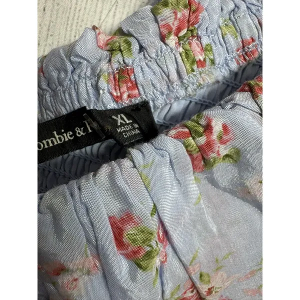 Abercrombie & Fitch Asymmetrical Ruffle 1 Shoulder Top Light Blue Floral XS - Image 4