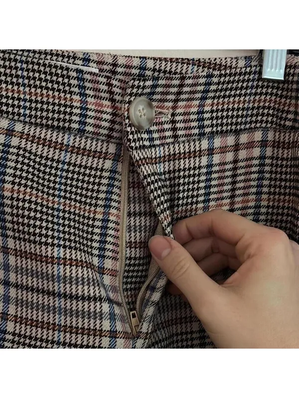 ✅By Anthropologie plaid tartan neutral color career pants trousers light wear - Image 3