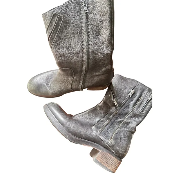 VERA WANG Leather Moto Boots Black Sz 8 - Image 4