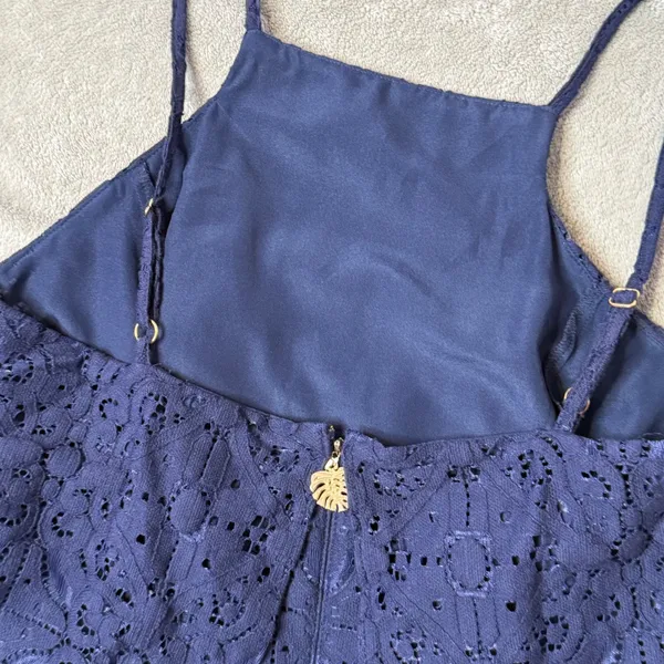 Lilly Pulitzer Celyn Romper Womens 8 Navy Blue Floral Lace Shorts Jumpsuit - Image 10